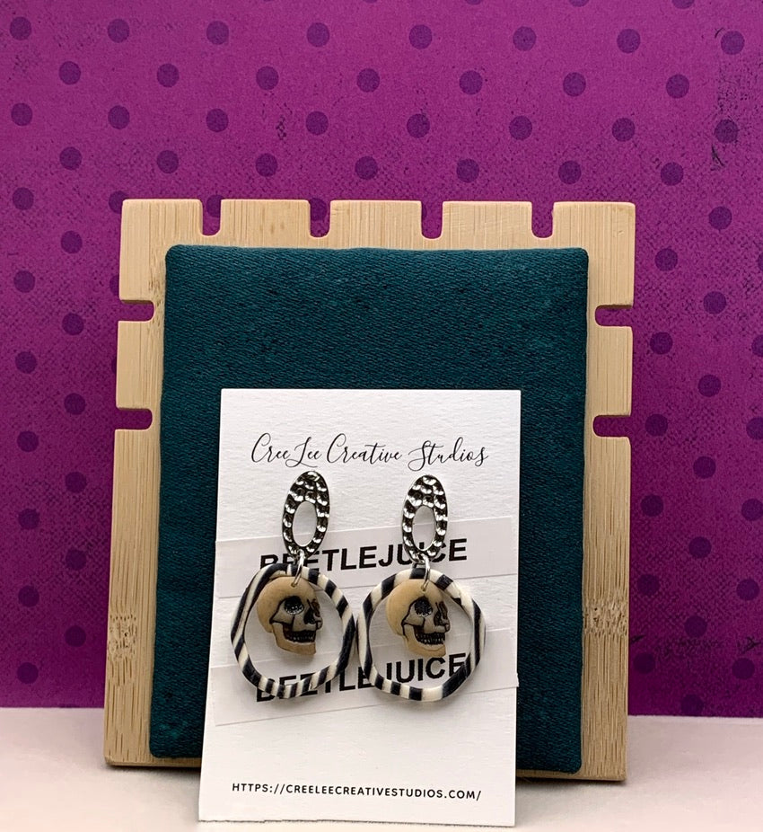 Beetlejuice - Circles Earrings in Purple, Green and Black & White Strips