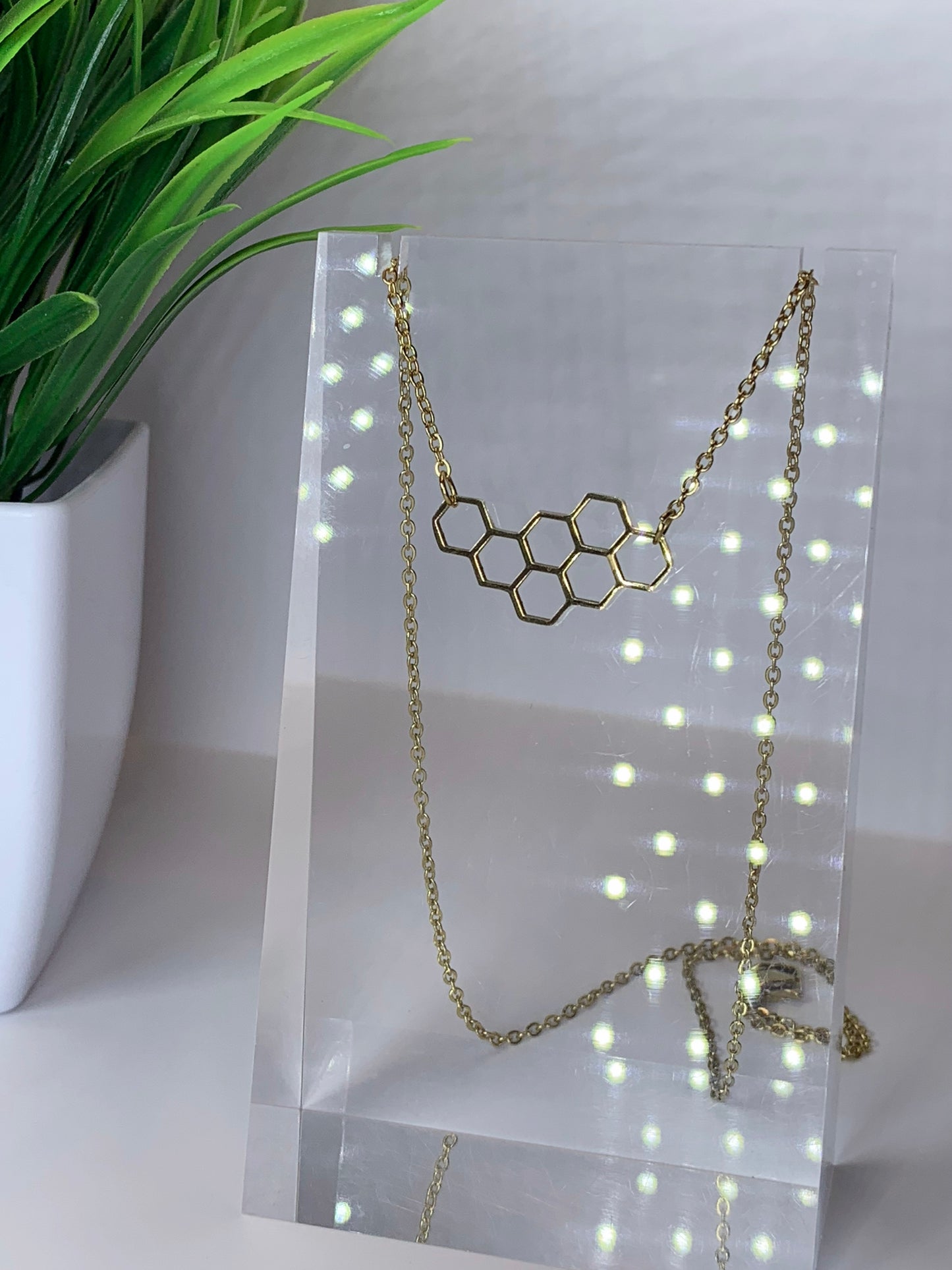 New - Honeycomb Necklace | Stainless Steel Geometric Pendant