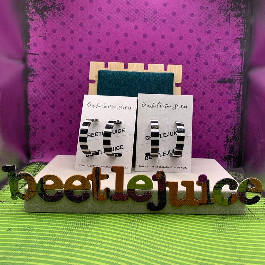 Beetlejuice - Acrylic Black & White Striped Hoop Earrings