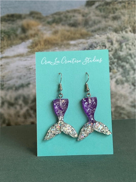 Purple Mermaid Tail Dangle Earrings