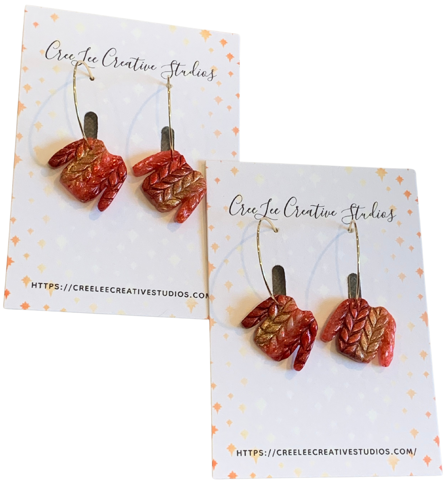 Winter - Red & Gold Sweater Hoop Earrings