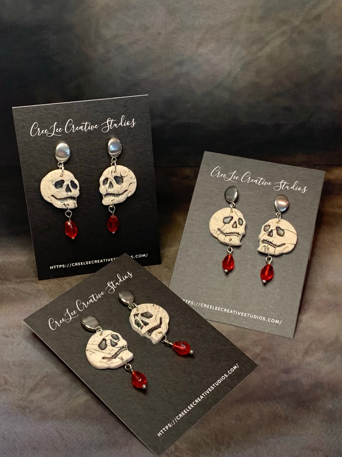 Spooky - Skulls with Red Beads Earrings