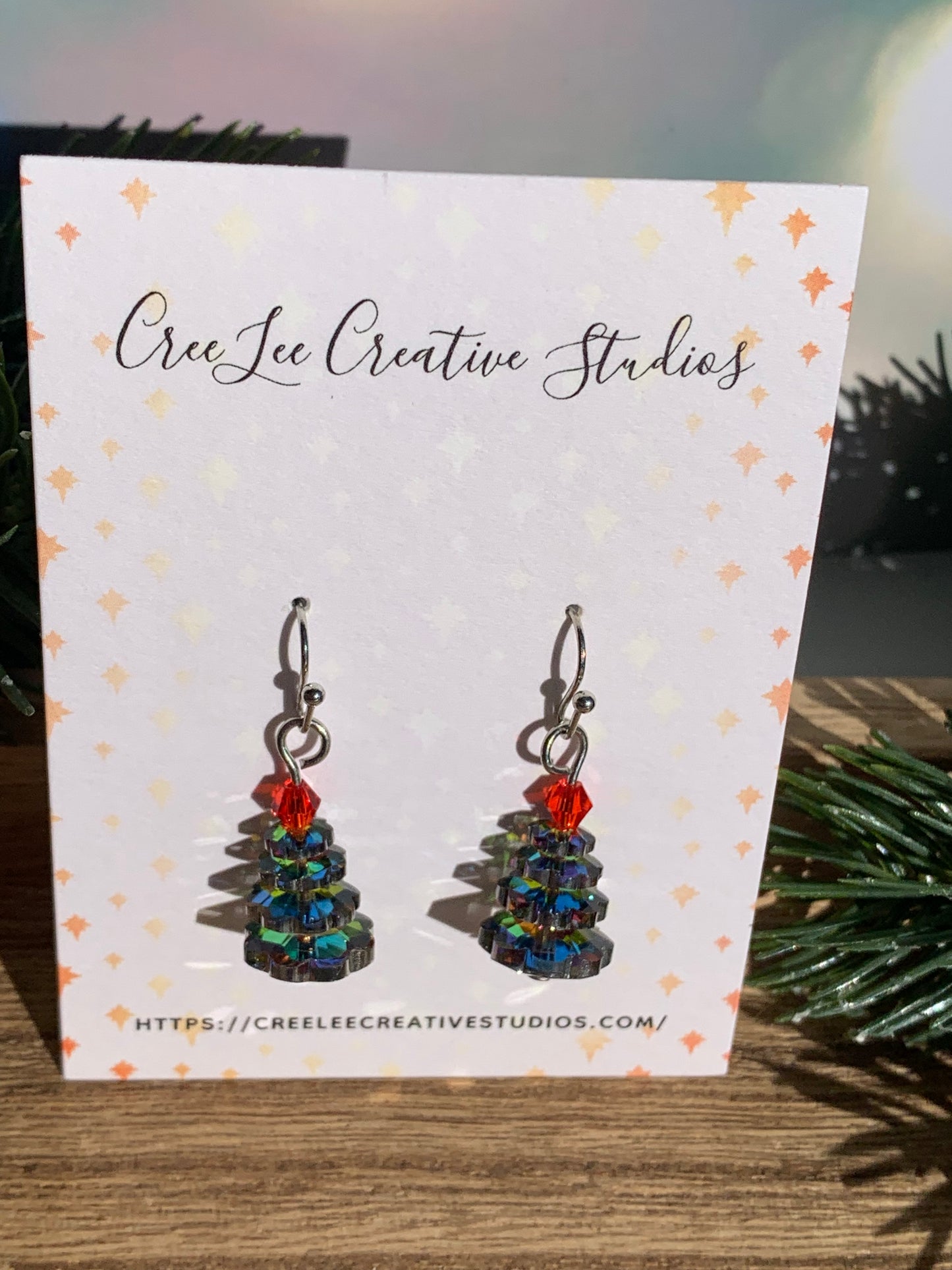 "New" Winter - Mini Christmas Tree Earrings – Crystal Glass Beads, Holiday Dangle, 8 Colorways