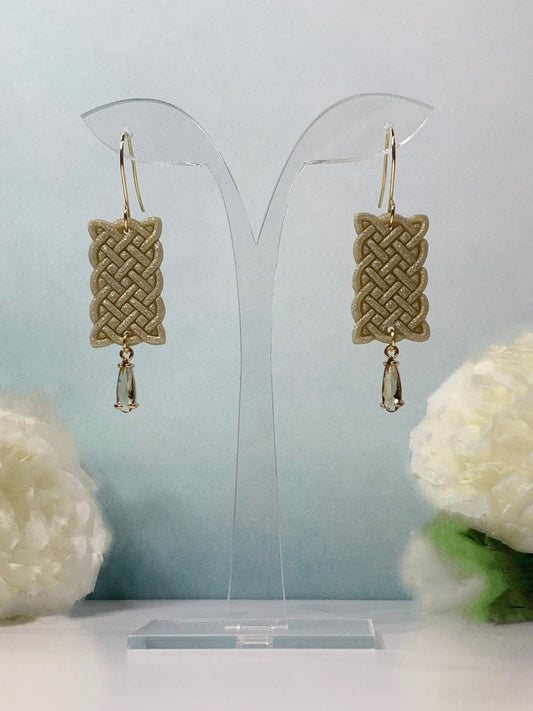 "New" Rectangular Celtic Braid - Gold Earrings