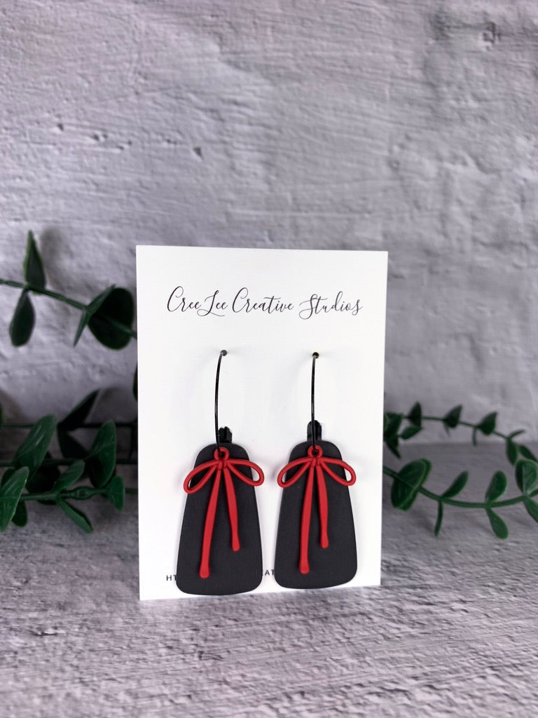 Amelia Bow Polymer Clay Hoop Earrings – Color Block Statement Dangles