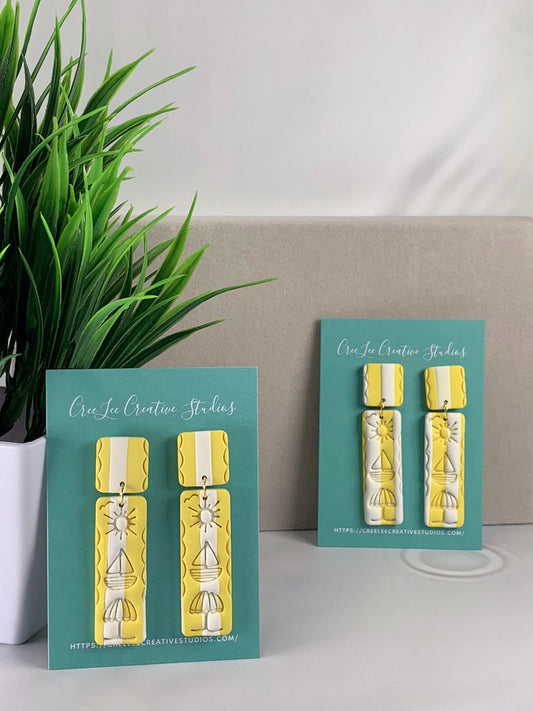 New - Sunshine Regatta Earrings – Handmade Beach Scene Polymer Clay Dangle Earrings