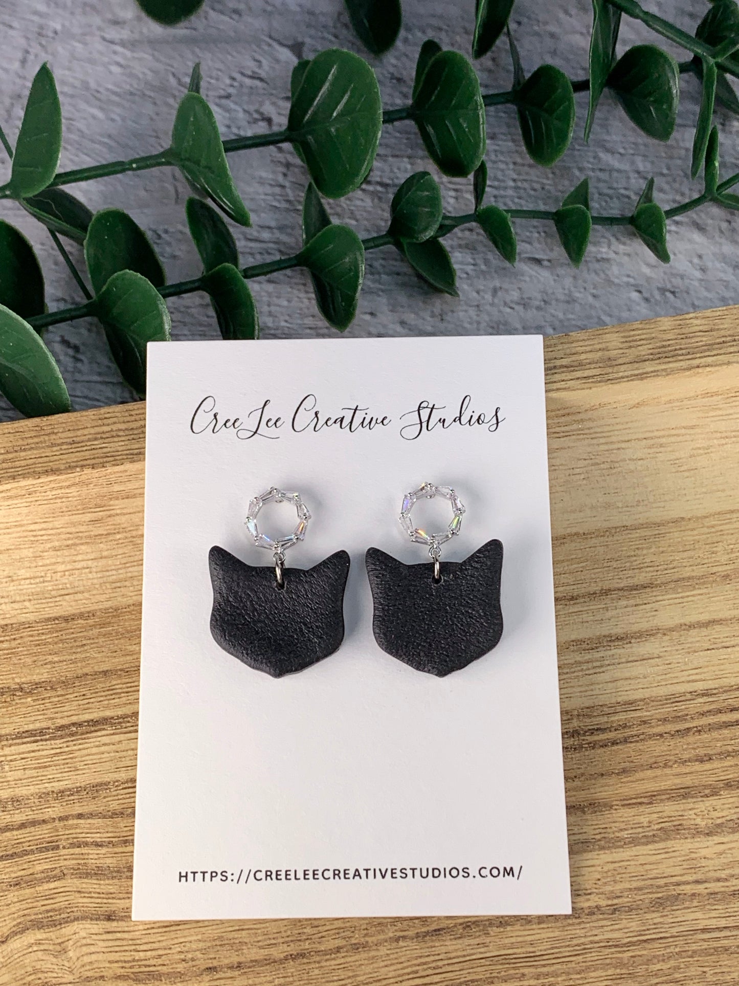 Cat - Black Cat Crystal Circle Earrings – Sparkling CZ Hoop Cat Jewelry