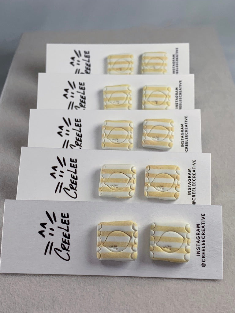 New - Lemon Drift Squares Stud Earrings – Handmade Coastal Polymer Clay Lemon Square Earrings