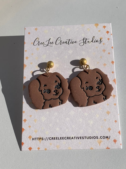 Dog - Brown Puppy Dangle Earrings