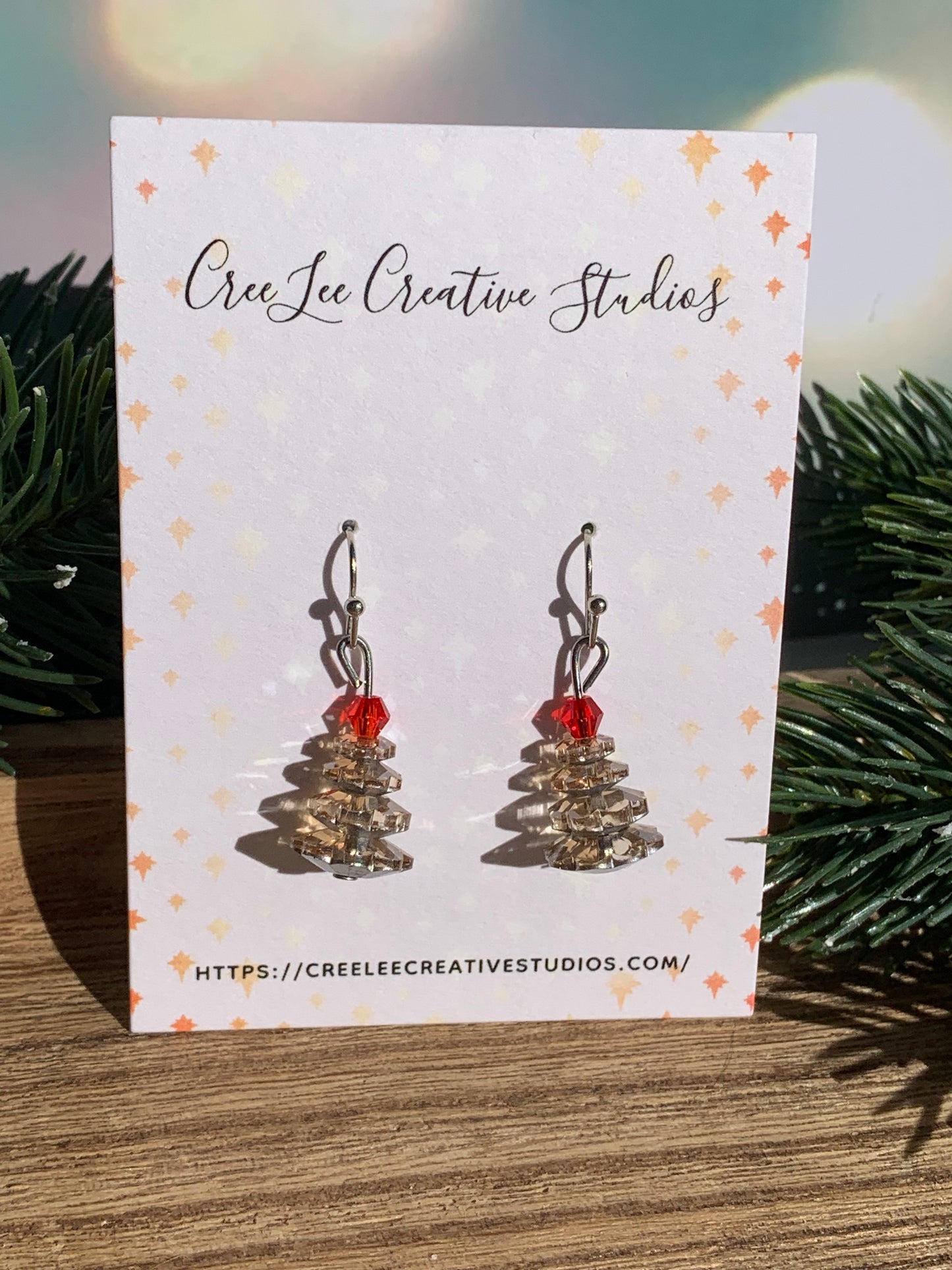 "New" Winter - Mini Christmas Tree Earrings – Crystal Glass Beads, Holiday Dangle, 8 Colorways