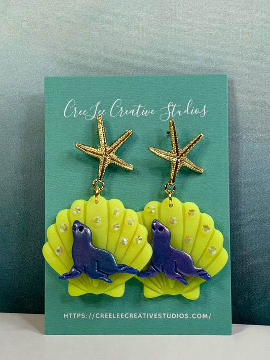 "New" Beachy Vibes - Cosmic Surf Seal Earrings