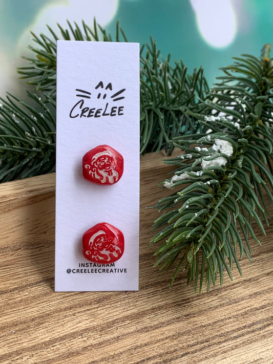 "New" Winter Santa Button Stud Earrings — Red Christmas Studs
