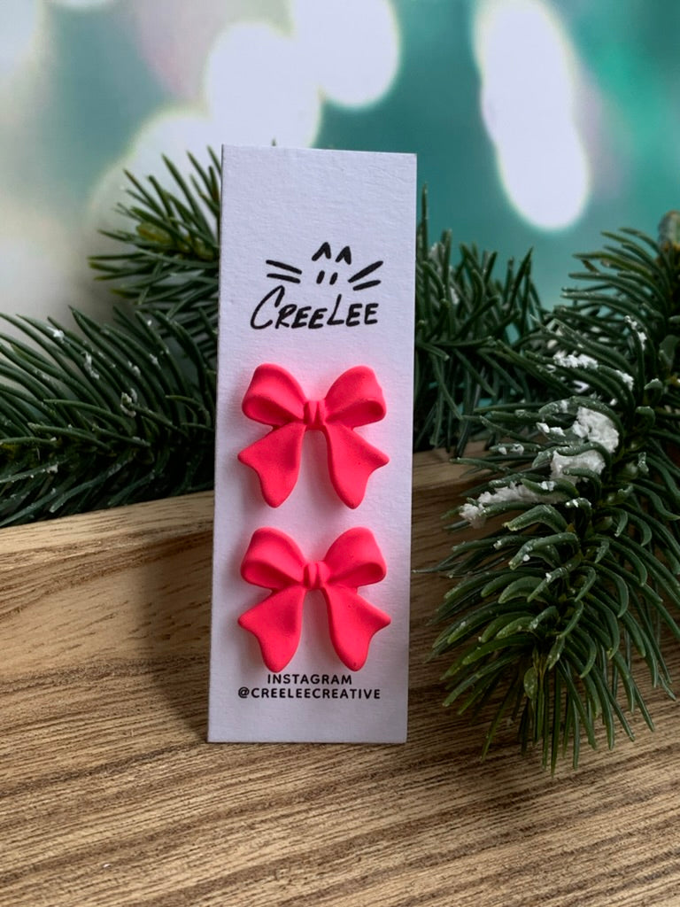 Pink Bow Stud Earrings