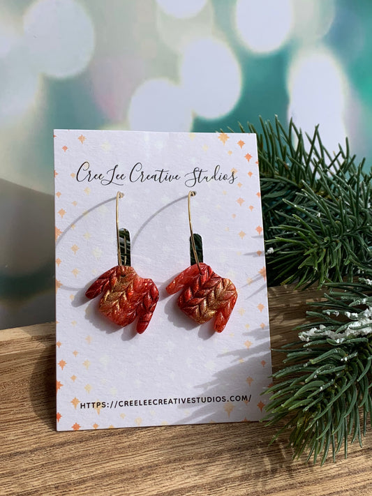 Winter - Red & Gold Sweater Hoop Earrings