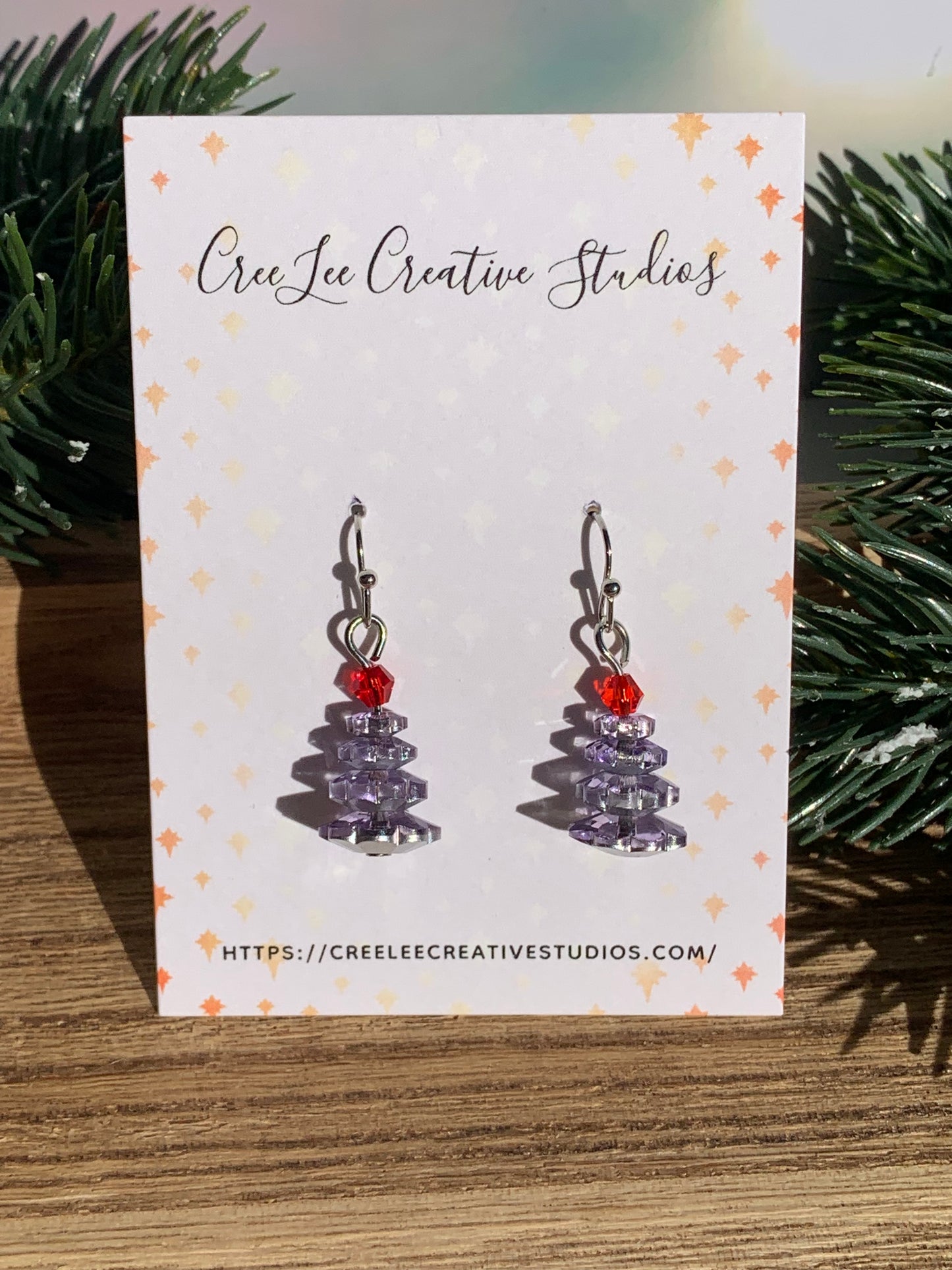 "New" Winter - Mini Christmas Tree Earrings – Crystal Glass Beads, Holiday Dangle, 8 Colorways