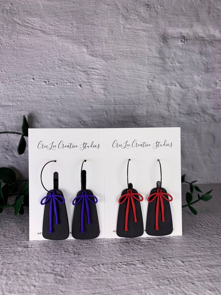 Amelia Bow Polymer Clay Hoop Earrings – Color Block Statement Dangles