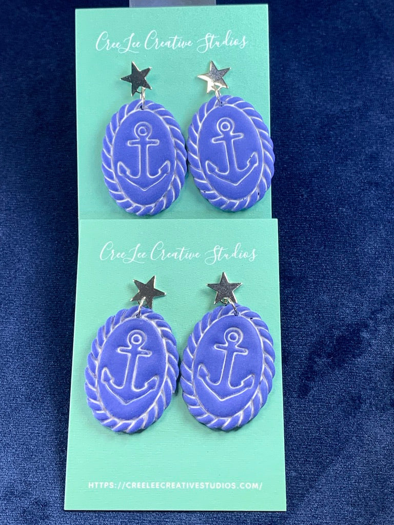 New - Blue Anchor Earrings – Handmade Nautical Anchor Dangle Earrings