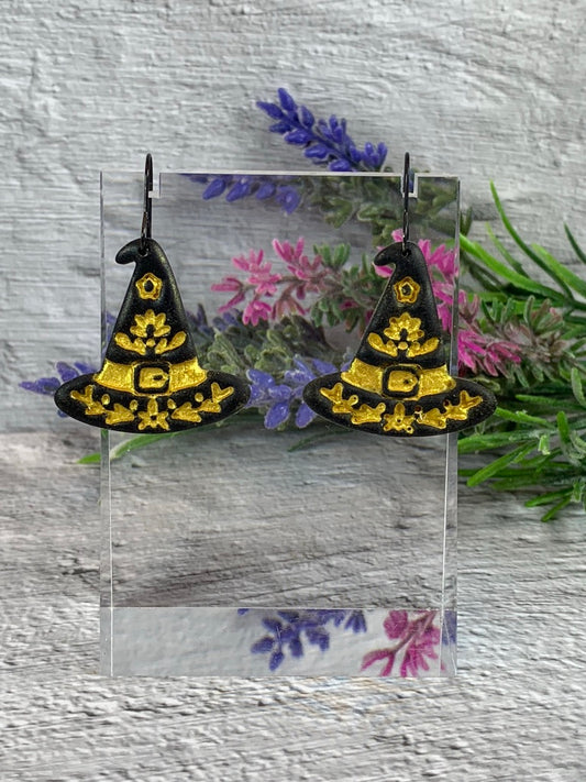 NEW * The Gilded Witch’s Hat — Black & Gold Witch Hat Earrings | Practical Magic Inspired