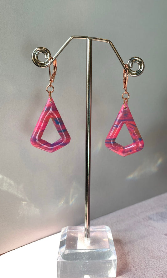 Marbled - Translucent Pink - Bright Pink Earrings