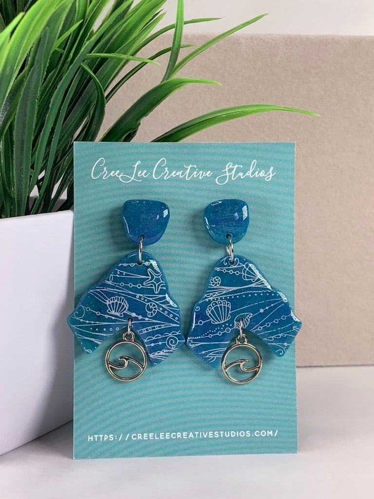 Blue Triangle Dangle with Charm Earrings