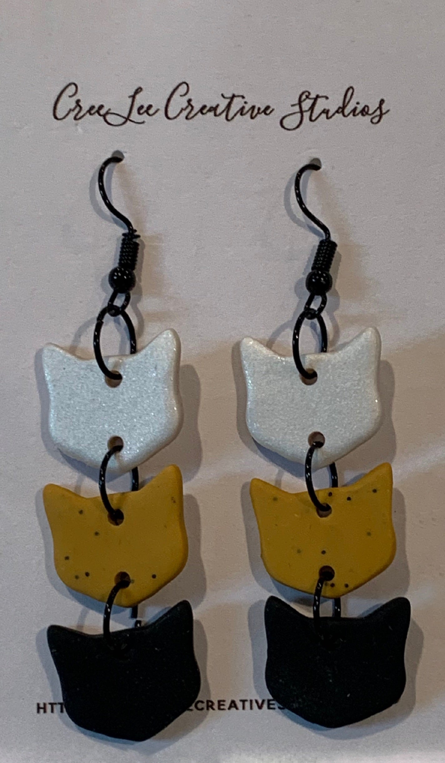 Spooky Triple Cat Dangle Earrings