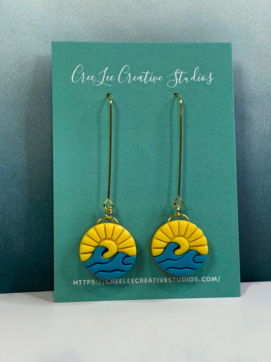 "New" Beachy Vibes - Ocean Scene - Long Dangle Earrings