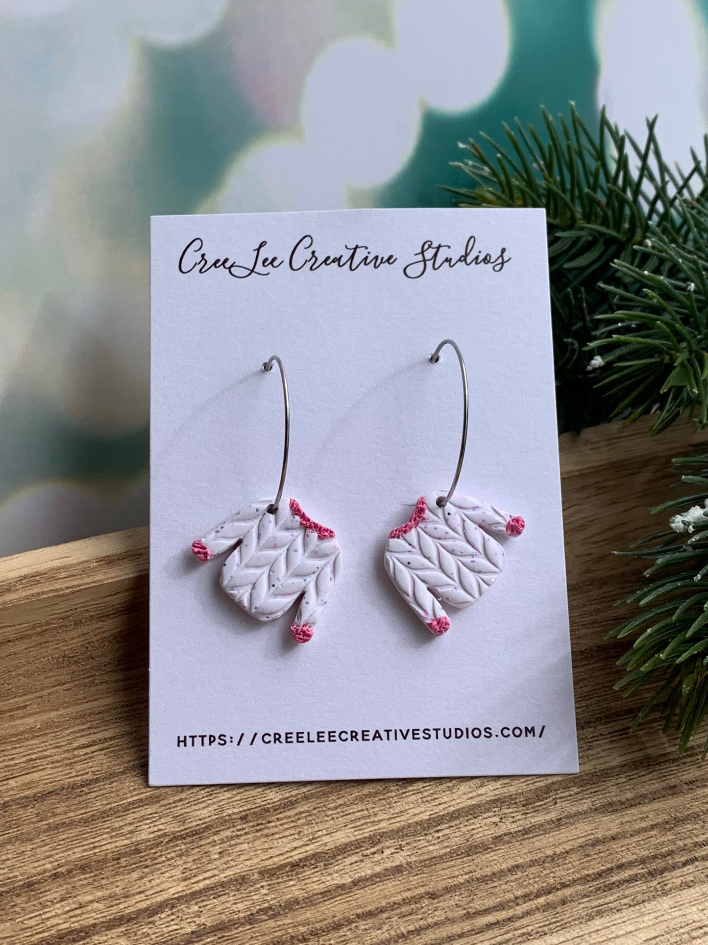 Winter  White Sweater Hoop Earrings