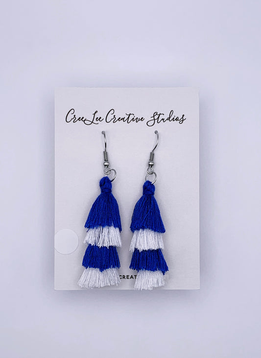 Tassel Earrings - Blue & White