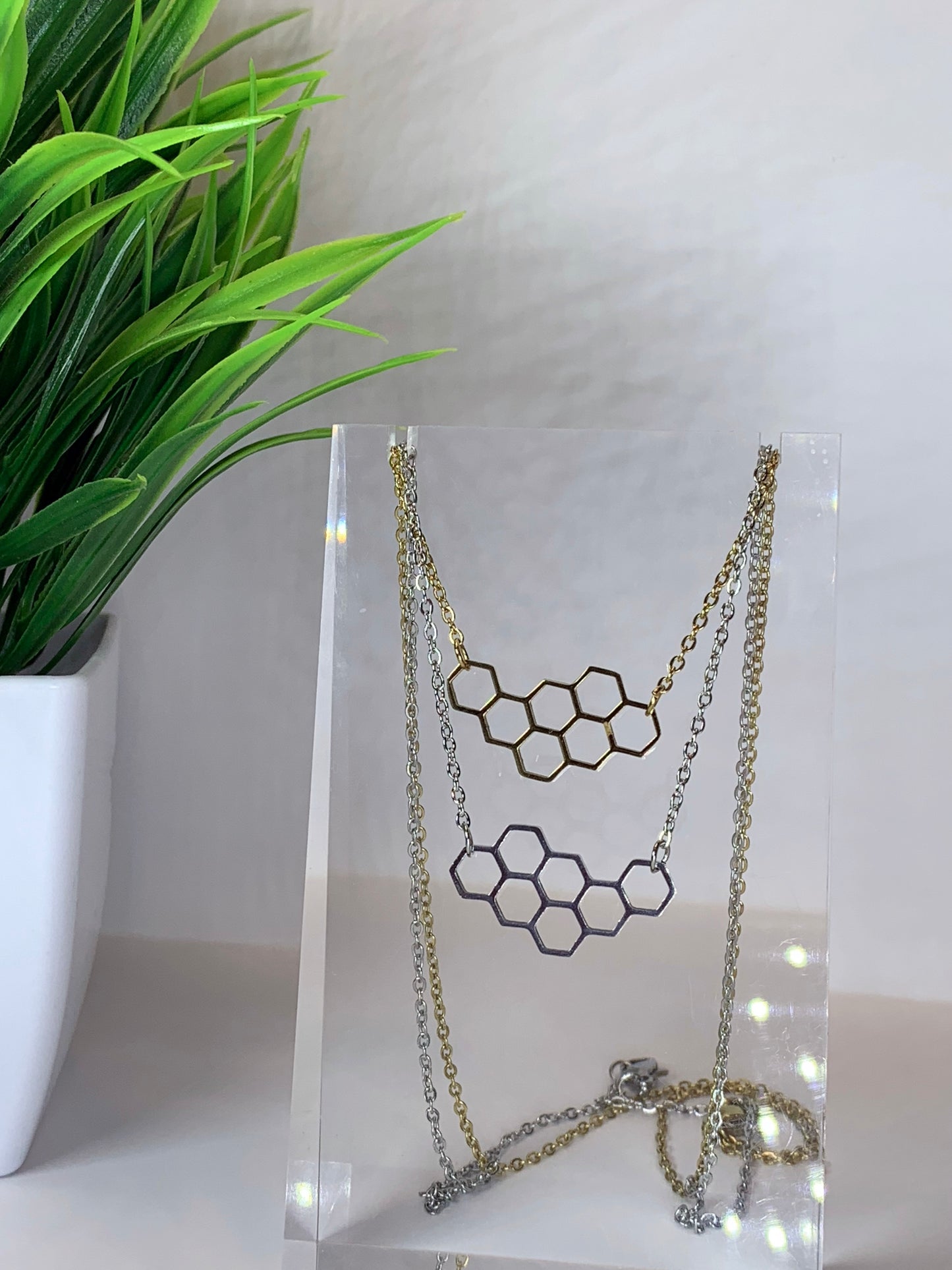 New - Honeycomb Necklace | Stainless Steel Geometric Pendant