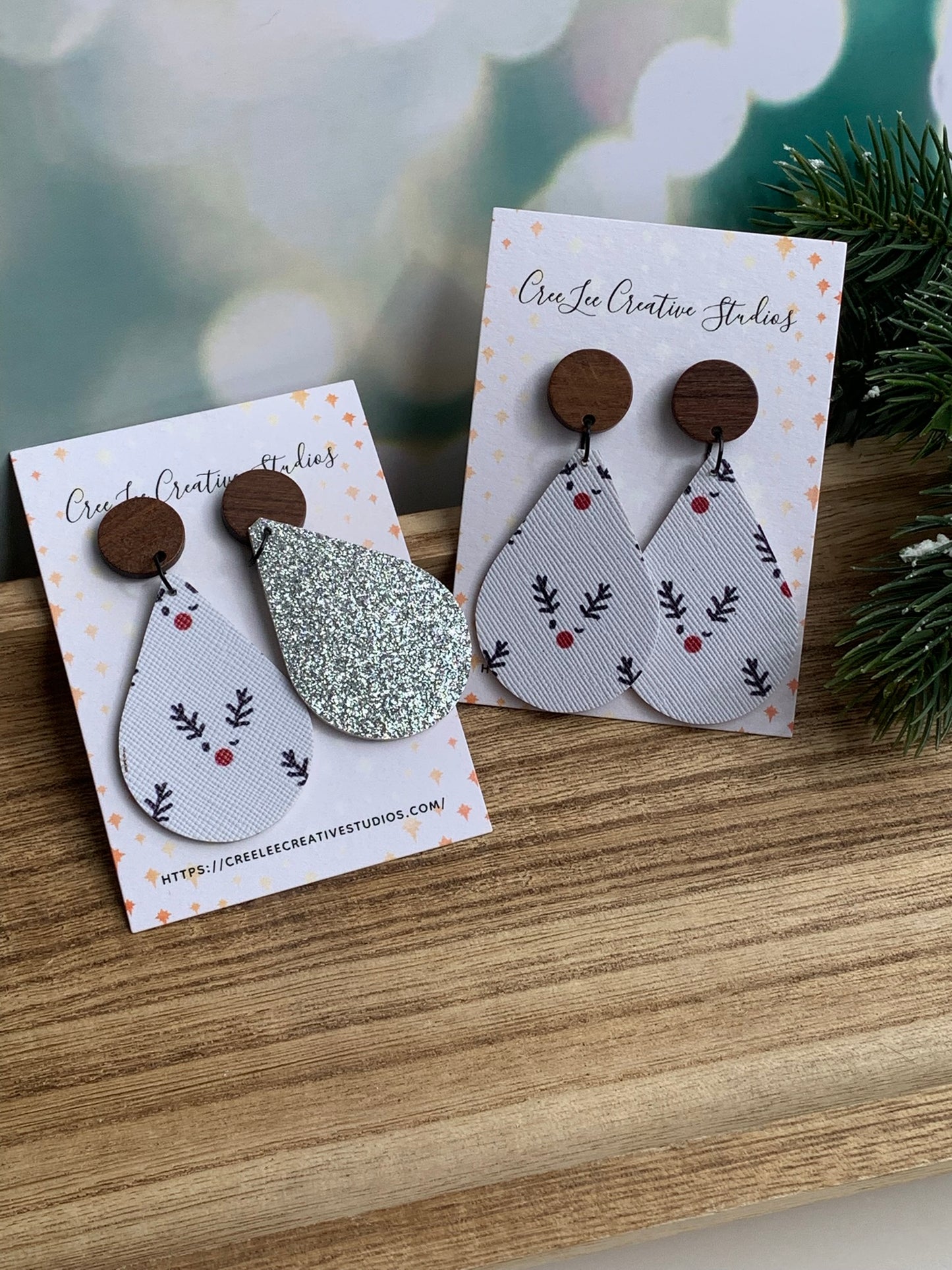 Winter - Red Nose Reindeer Dangle Earrings | Faux Leather