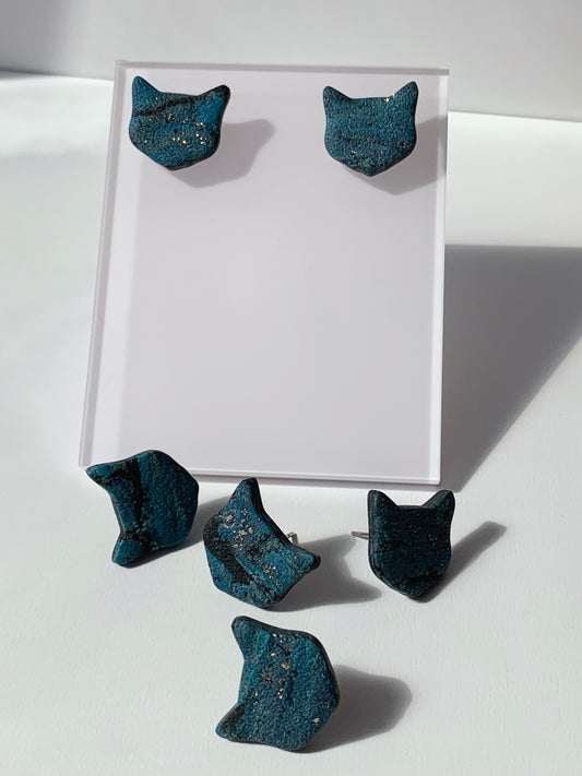 Cat Earrings - Blue Jean Cat Studs