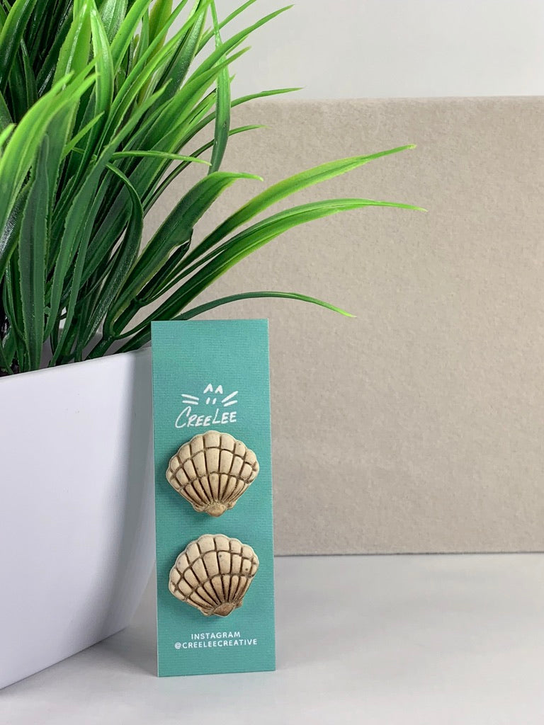 New - Seaside Shell Stud Earrings – Handmade Coastal Polymer Clay Seashell Earrings