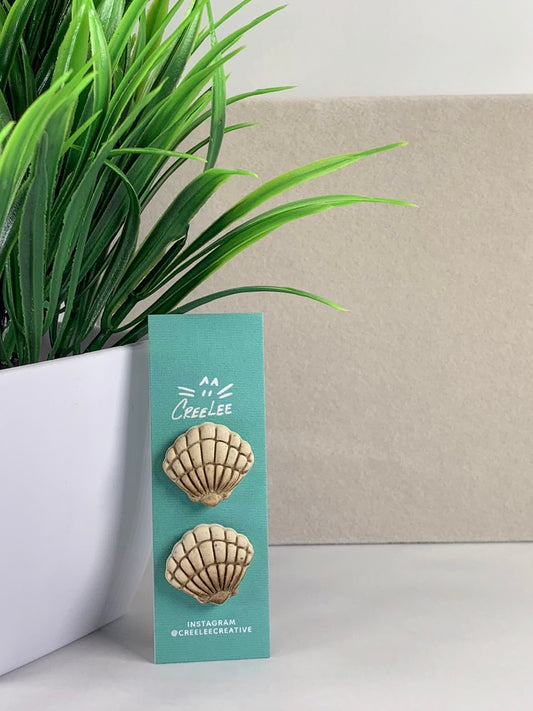 New - Seaside Shell Stud Earrings – Handmade Coastal Polymer Clay Seashell Earrings