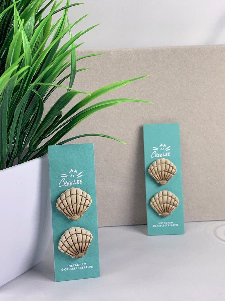 New - Seaside Shell Stud Earrings – Handmade Coastal Polymer Clay Seashell Earrings