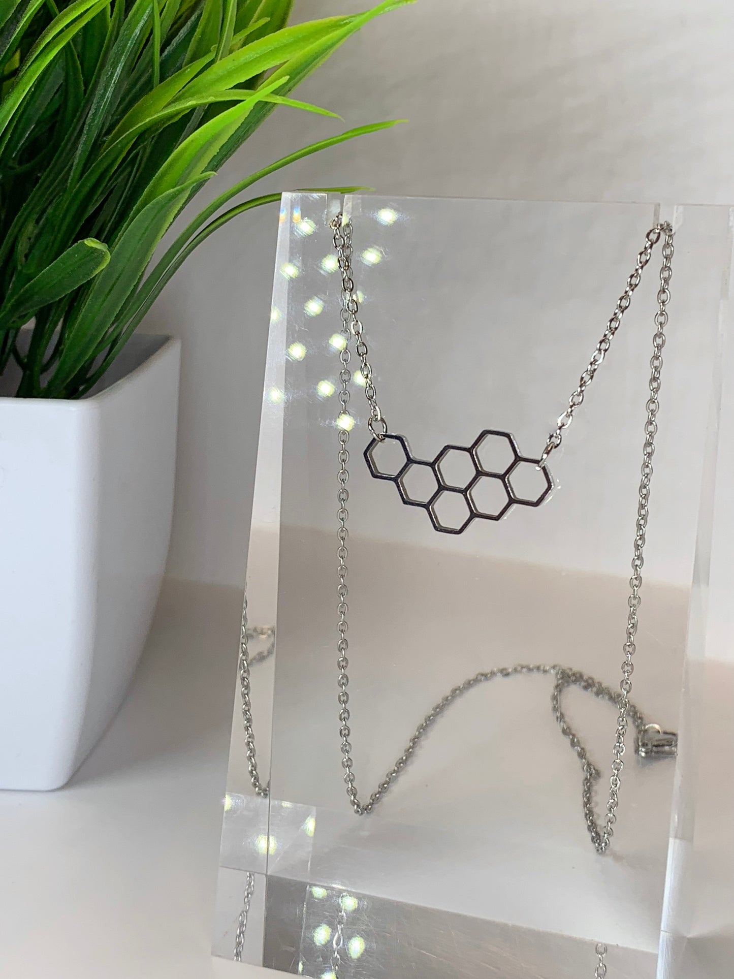 New - Honeycomb Necklace | Stainless Steel Geometric Pendant