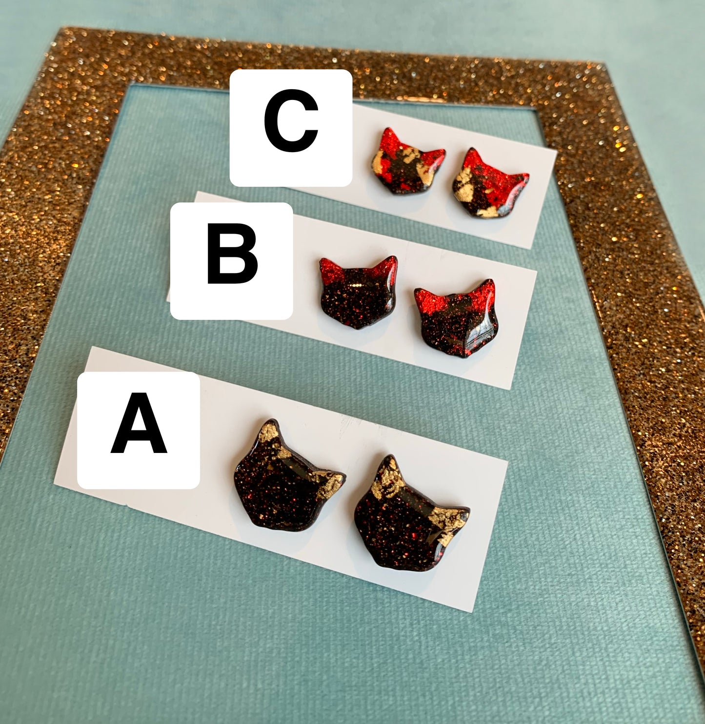 Cat - Black and Red Cat Studs