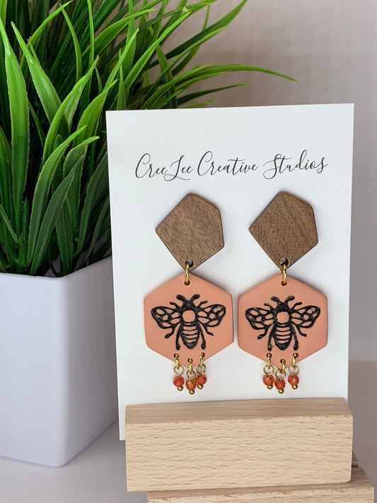 New - Honeybee Hex Drop Earrings – Handmade Bee Hexagon Dangle Earrings