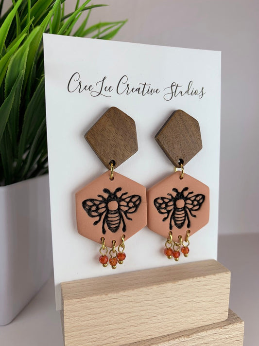 New - Honeybee Hex Drop Earrings – Handmade Bee Hexagon Dangle Earrings