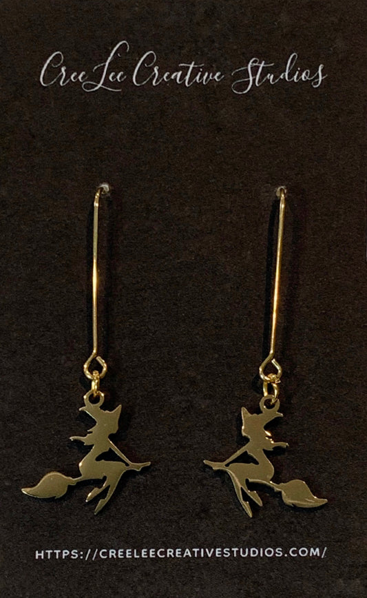 Spooky - Stainless Steel Flying Witch Earrings - RESTOCKED