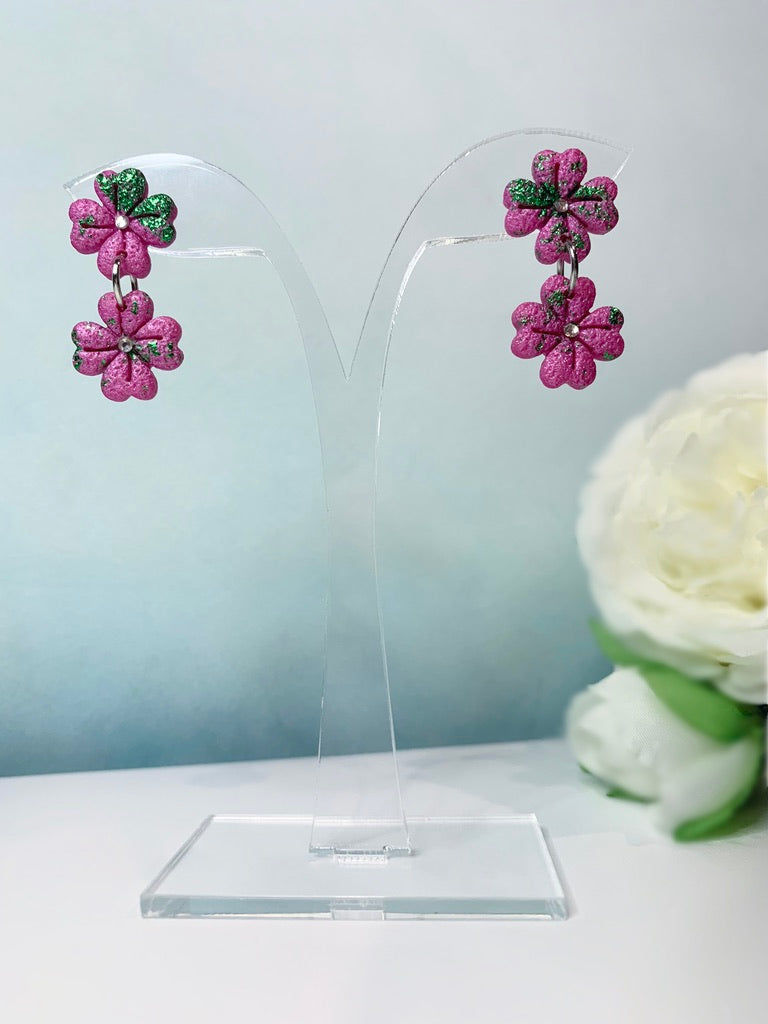 Celtic 4-Leaf Clover with CZ Center Earrings