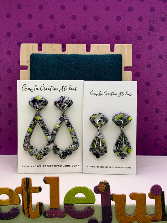 Beetlejuice - Green and Purple Marbled Earrings