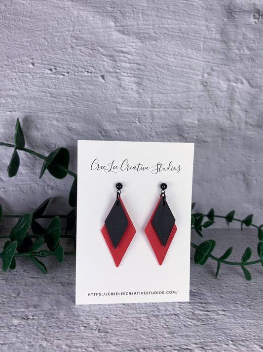 Red Black Diamond Geometric Polymer Clay Earrings