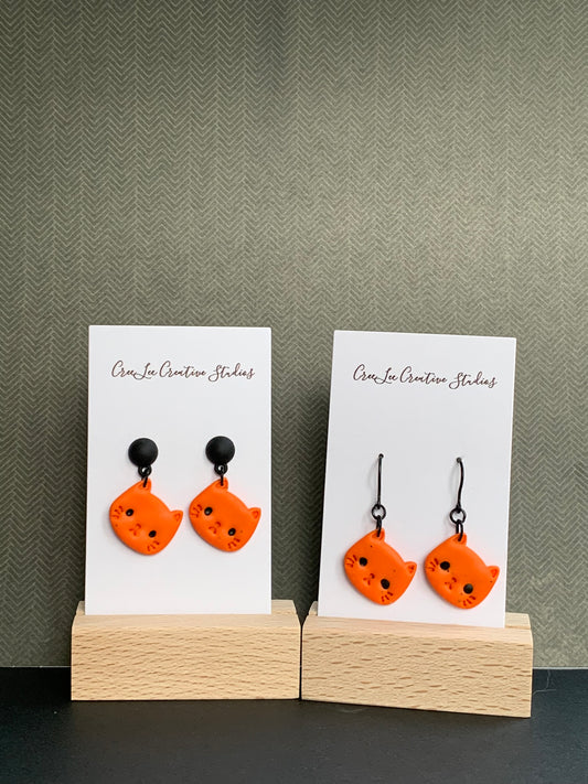 Cat Earrings - Orange Cat Dangle Earrings