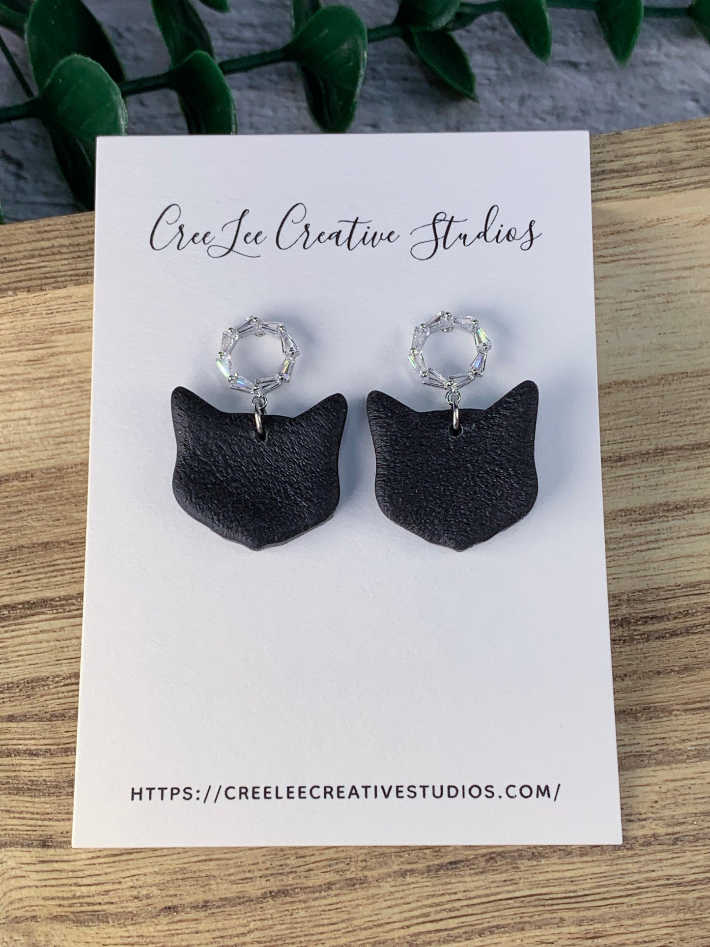 Cat - Black Cat Crystal Circle Earrings – Sparkling CZ Hoop Cat Jewelry