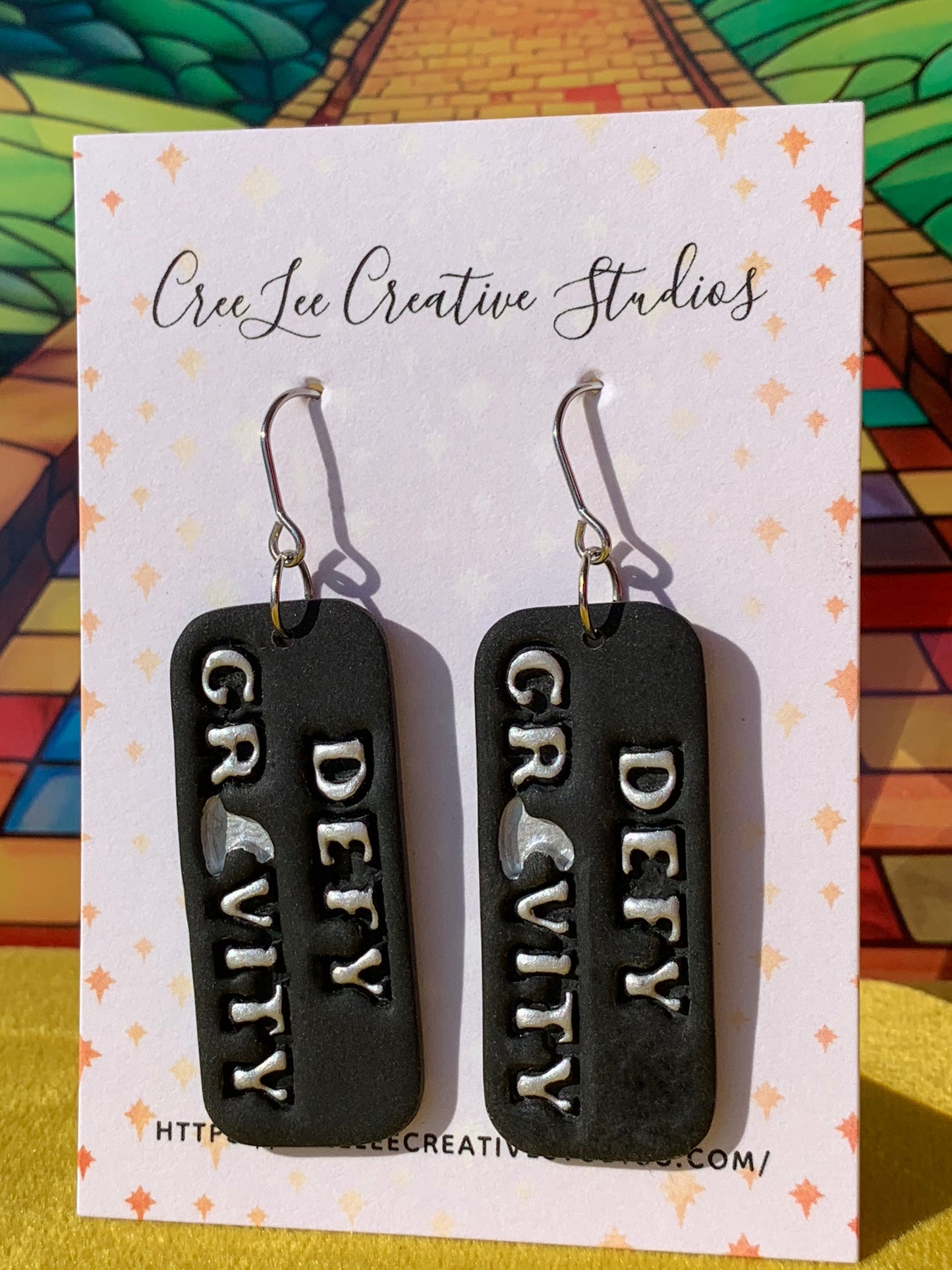 Wicked Defy Gravity  – Black & Silver Lightweight Polymer Clay Dangle Earrings