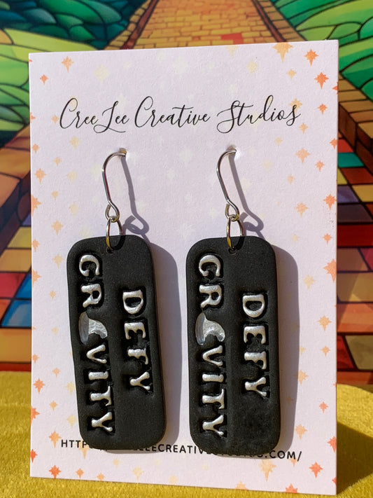 Wicked Defy Gravity  – Black & Silver Lightweight Polymer Clay Dangle Earrings