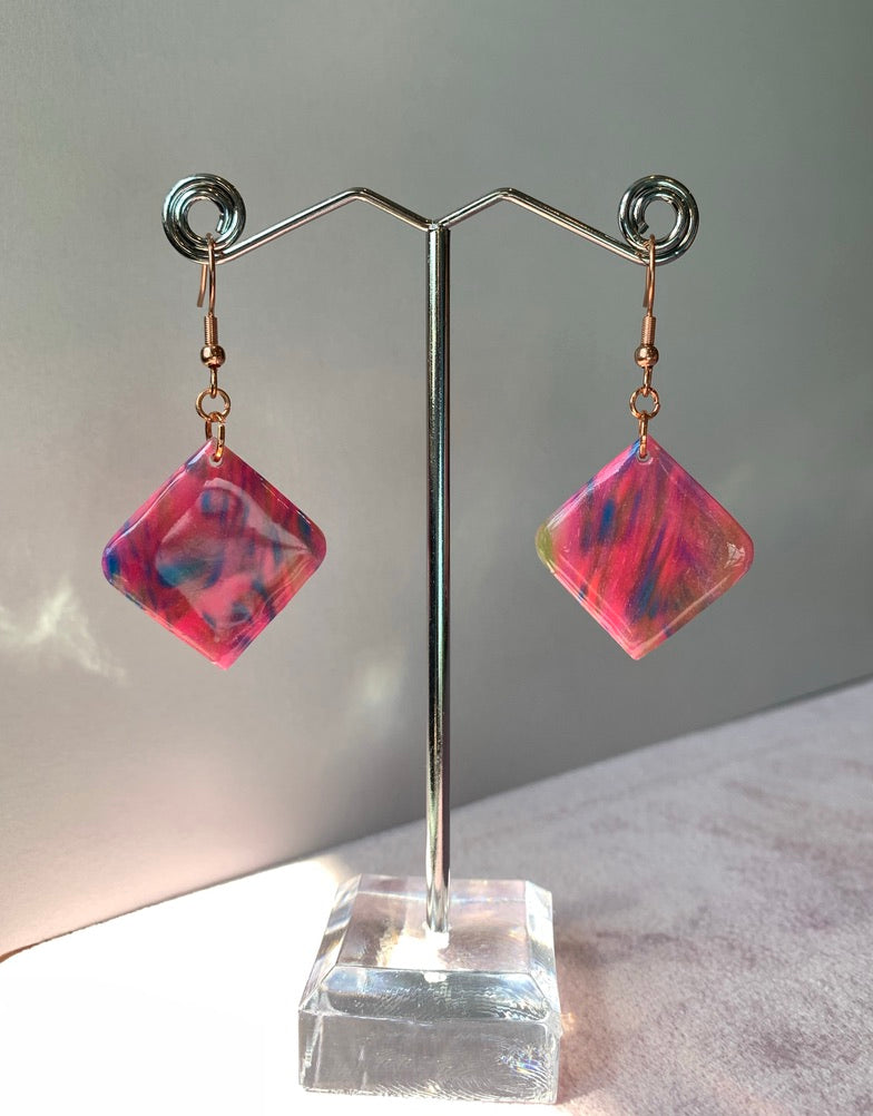 Marbled - Translucent Pink - Bright Pink Earrings