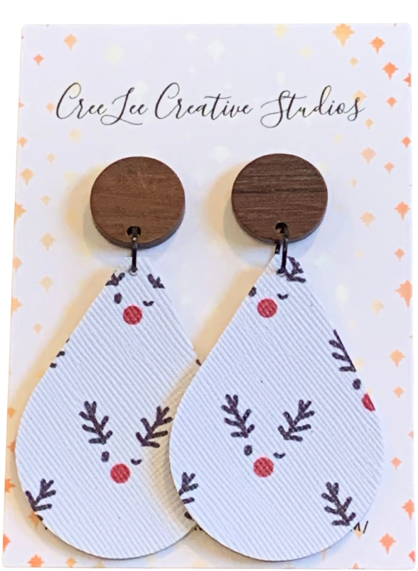 Winter - Red Nose Reindeer Dangle Earrings | Faux Leather