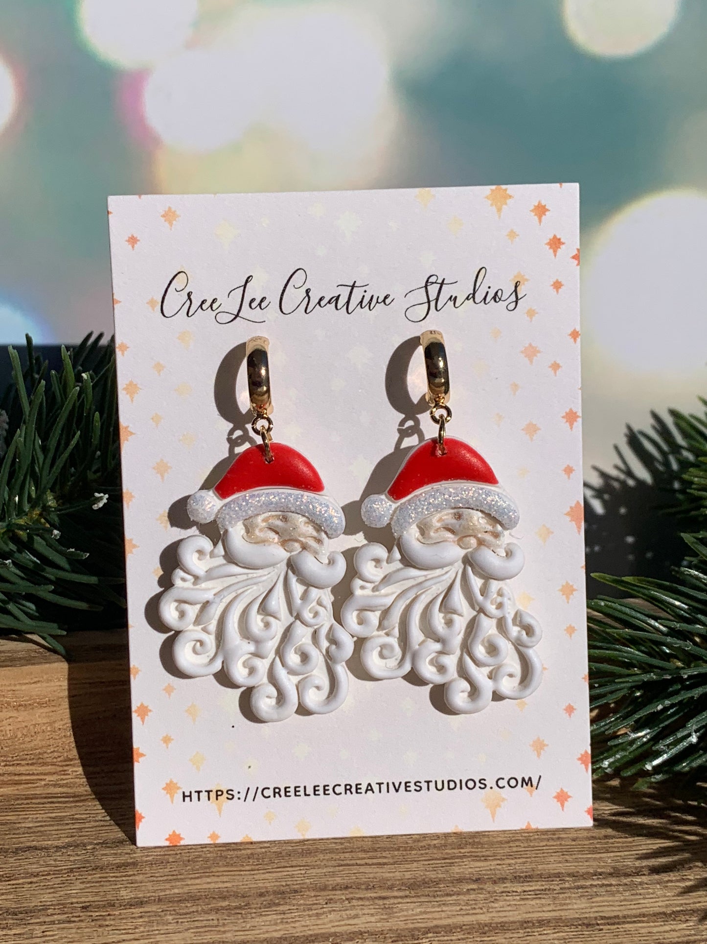 "New" Winter Jolly Santa Dangle Earrings — Hand-Painted Polymer Clay Holiday Earrings