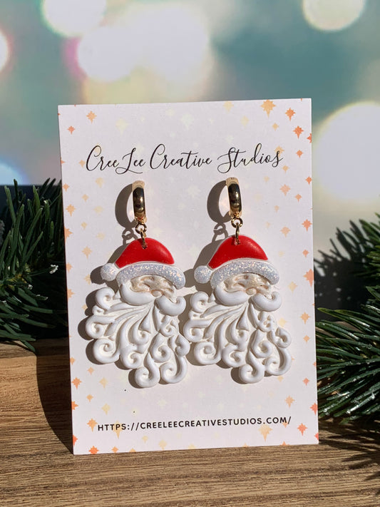 "New" Winter Jolly Santa Dangle Earrings — Hand-Painted Polymer Clay Holiday Earrings